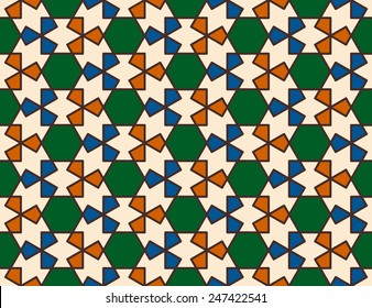 Seamless geometric retro pattern.  Traditional tile ornament.  Vector illustration.