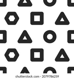 Las formas geométricas sin foco abstraen el patrón moderno. Fondo frío con cuadrado, círculo, triángulo. Plantilla de estilo Memphis. Ilustración de tendencia del vector
