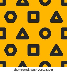 Seamless geometric shapes abstract modern pattern. Cool background with square, circle, triangle. Memphis style template. Vector trend illustration