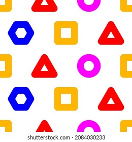 Seamless geometric shapes abstract modern pattern. Cool background with square, circle, triangle. Memphis style template. Vector trend illustration
