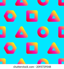 Seamless geometric shapes abstract modern pattern. Cool background with square, circle, triangle. Memphis style template. Vector trend illustration