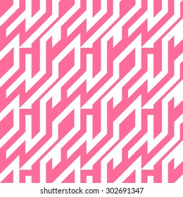 Seamless Geometric Shapes Diagonal Pattern for Textile Design. Pink Grid Elements on White. Modern Vector Background