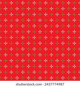 Seamless Geometric Shining Star Pattern, Shiny Star Green And White On Red Background, Christmas Theme
