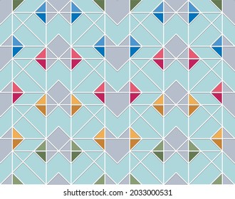 Seamless geometric simple pastel colour hearts with outlined shapes 3D effect pattern wallpaper