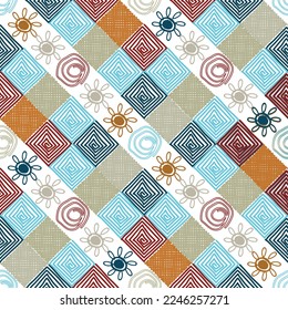 Seamless geometric square and lines pattern background for Fabric carpet ornament native textile wallpaper vector illustration design.
