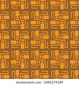 seamless geometric square pattern in the shape of a yellow cat with black outline lines