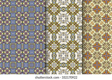 Seamless geometric square patterns set with repeating texture for Wedding, Bridal, Valentine's day or Birthday Invitations, fabric or paper print. Vector collection