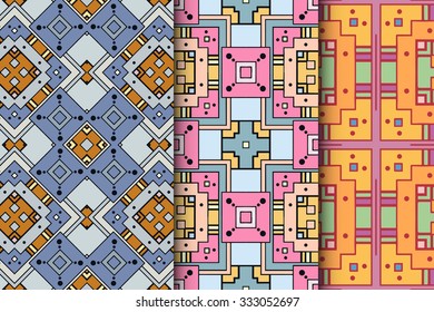 Seamless geometric square patterns set with repeating texture for Wedding, Bridal, Valentine's day or Birthday Invitations, Cards design, fabric or paper print. Vector illustration