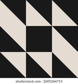 Seamless geometric square triangle pattern in black and white. Graphical illustration for a unique wall decor, textiles and interior design.