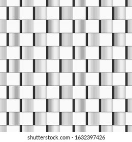 Seamless geometric square vector pattern. Checkered background. Vertical lines. Striped rectangles. Simple grid structure. Linear rectangular lattice with filled shapes.
