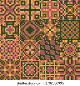 seamless geometric squares, pixel texture, vector pattern in warm brown colors