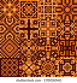 seamless geometric squares, pixel texture, vector pattern in warm brown colors