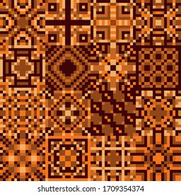 seamless geometric squares, pixel texture, vector pattern in warm brown colors