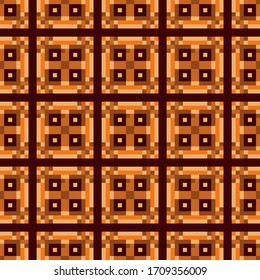 seamless geometric squares, pixel texture, vector pattern in warm brown colors