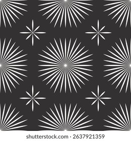 Seamless geometric starburst pattern in white on dark gray background
