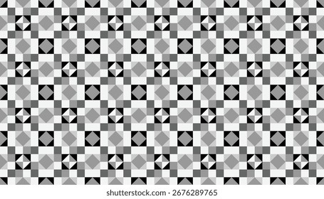 Nahtloses geometrisches Stern-Quadrat-Muster in Graustufen mit optischer Täuschung
