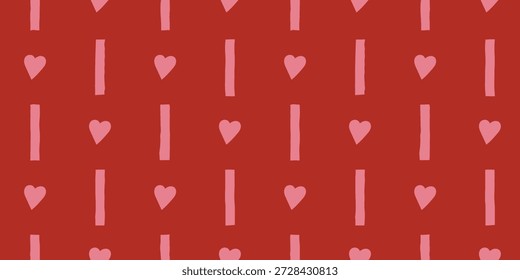 Patrón de rayas geométricas sin fisuras con corazones Pequeños dibujados a mano y líneas de Vertical sobre fondo púrpura. Repita el azulejo para la materia textil y el Fondo de pantalla