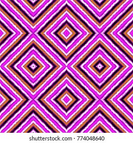 Seamless geometric stripes pattern with embroidered rhombuses. Tribal ethnic vector texture. African drawing markers. Figure tribal embroidery. Indian, Mexican, folk pattern.