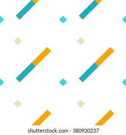 Seamless geometric stripy pattern. Texture of diagonal strips. Bright blue, yellow rectangles and green lines on white background. Baby, children colored. Vector