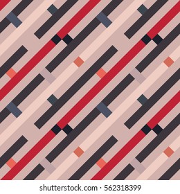 Seamless geometric stripy pattern. Texture of diagonal strips, lines. Rectangles on orange, red, gray striped background. Vector