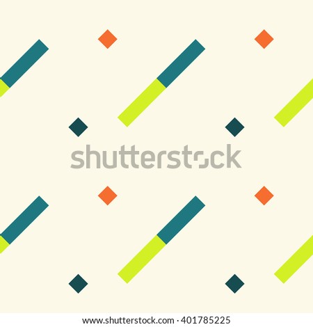 Seamless geometric stripy pattern. Texture of diagonal strips. Blue, green, orange rectangles and squares on white soft background. Baby, children colored. Vector