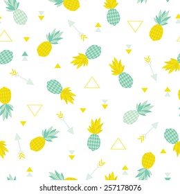 Seamless geometric summer pineapple cute tropical fruit theme illustration arrow background pattern in vector