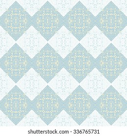 Seamless geometric tartan, square, rhombus lace vintage ornament, embroidery. Retro geometric pattern can be used for wallpaper, pattern fills, web page background,surface textures - stock vector.


