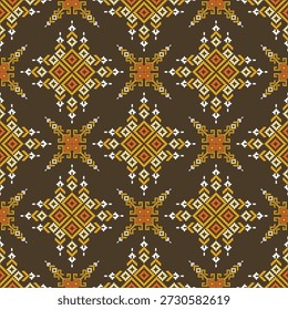 Patrón textil geométrico sin costuras con adornos de diamantes en tonos marrones y naranjas cálidos.