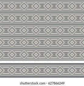 Seamless geometric texture and border, American Indians tribal style. Swatch and pattern brush are included in vector file. 