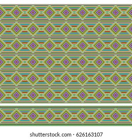 Seamless geometric texture and border, bright stripes. Swatch and pattern brush are included in vector file. 