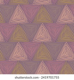 Seamless geometric texture of crooked hand drawn wine colored triangle shapes. Abstract purple 3D background 