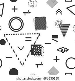 Seamless geometric texture in a memphis style. Abstract monochrome minimalistic background.