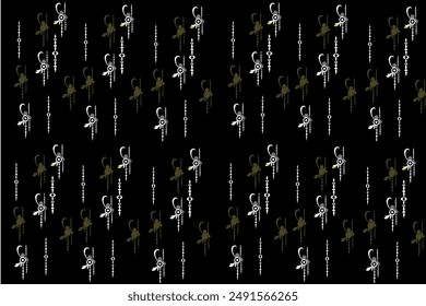 Seamless geometric texture pattern. Black background, white flowers illustration. Vector made into wallpapers, greeting cards