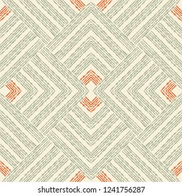 Seamless geometric texture in retro colors. Vintage seamless pattern from the 50s and 60s. Hand drawn Vector illustration.