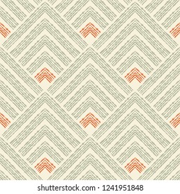 Seamless geometric texture in retro colors. Vintage seamless pattern from the 50s and 60s. Hand drawn Vector illustration