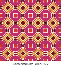 Seamless geometric texture with rhombuses and circles, mosaic endless pattern. 
