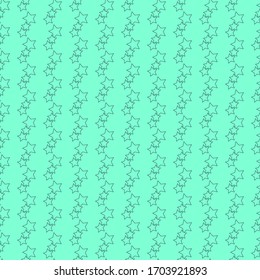 Seamless geometric texture with small linear stars on a aqua menthe background in a checkerboard pattern. Flying stars of different sizes. Pattern for fabric, packaging in space  style. Template in sw