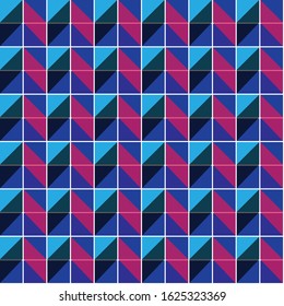 Seamless geometric texture of triangles and trapeze. Pattern in blue, pink, light blue