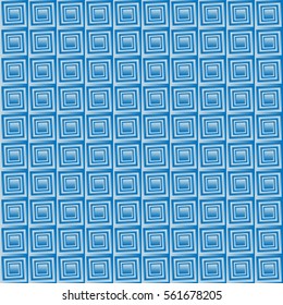 Seamless geometric texture. Vector art. Square spiral. Optical illusion. Blue colors background 