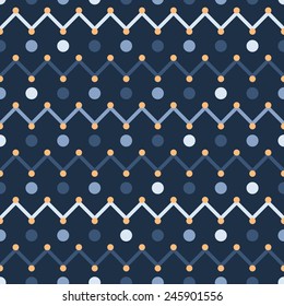 Seamless geometric texture. Zigzags with dots