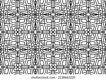 mosaico geométrico sin soldadura en estilo folclórico dibujado sobre un fondo blanco para colorear, vectores, baldosas, colorantes, libro