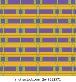 Seamless geometric tile pattern with alternating purple, yellow, and green blocks. Ideal for modern backgrounds, wallpapers, digital design, and surface decoration.