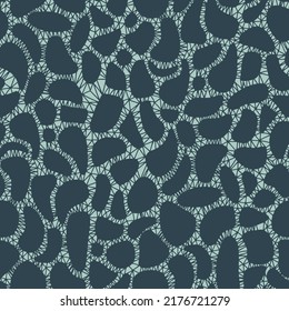 Seamless geometric tile print with silhouettes of oval rounded shapes resembling pebbles texture. Monochrome decorative biology molecular forms pattern. Paving stone mosaic tracery. Trendy flat style.