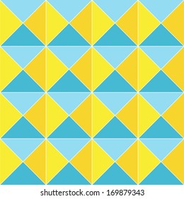 Seamless geometric tile volume of yellow-blue triangles