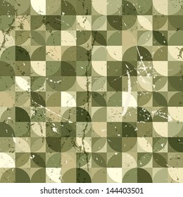 Seamless geometric tiles pattern in vintage style, vector abstract background. Includes seamless messy grunge texture that can be used separately. 