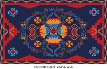Seamless Geometric Triangle Pattern with Bold Shapes and Symmetrical Composition for Modern Design Projects
Elegant oriental vintage rug design featuring a central symmetrical 