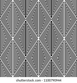Seamless geometric triangles and diamonds pattern. Striped lines texture. Vector art.