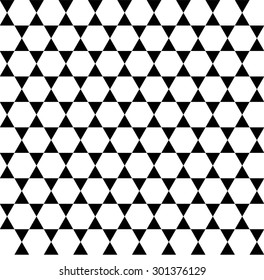 Seamless geometric triangles pattern, monochrome hexagons background, vector illustration