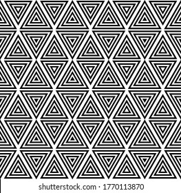 Seamless geometric triangles pattern and texture. Vector art.