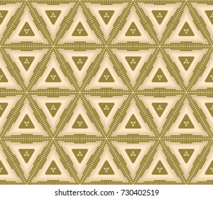 Seamless Geometric Triangles.Beige Background. Vector texture Pattern